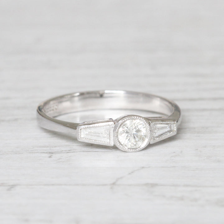 Art Deco Style 0.60 Carat Brilliant and Baguette Cut Diamond Ring