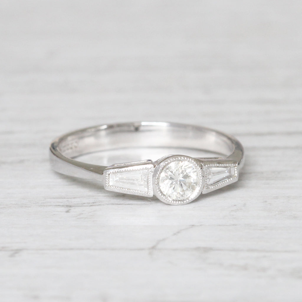 Art Deco Style 0.60 Carat Brilliant and Baguette Cut Diamond Ring