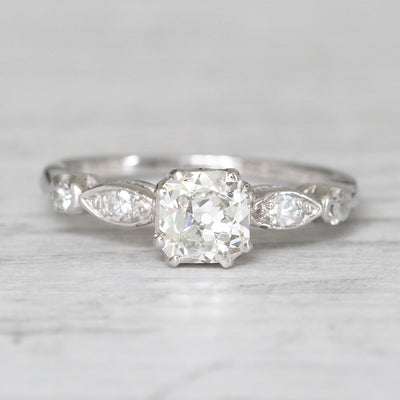 Art Deco 0.91 Carat Old Cushion Cut Diamond Solitaire