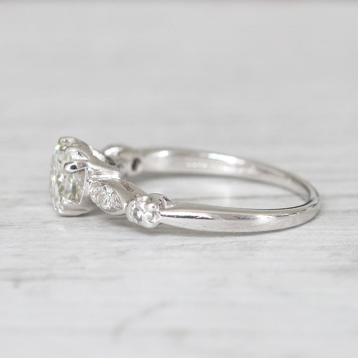 Art Deco 0.91 Carat Old Cushion Cut Diamond Solitaire