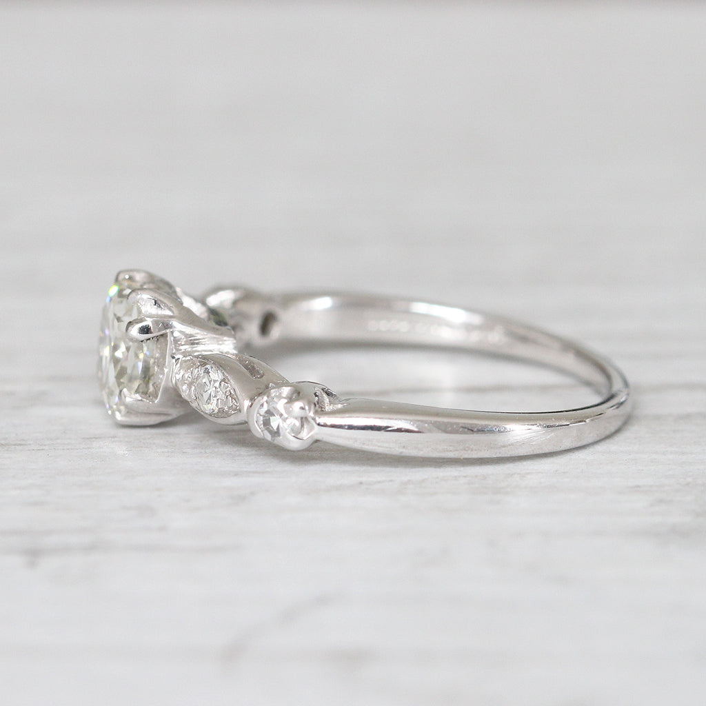 Art Deco 0.91 Carat Old Cushion Cut Diamond Solitaire