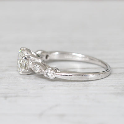 Art Deco 0.91 Carat Old Cushion Cut Diamond Solitaire