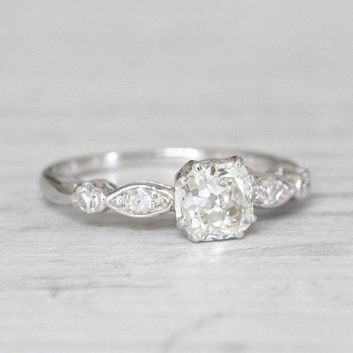 Art Deco 0.91 Carat Old Cushion Cut Diamond Solitaire