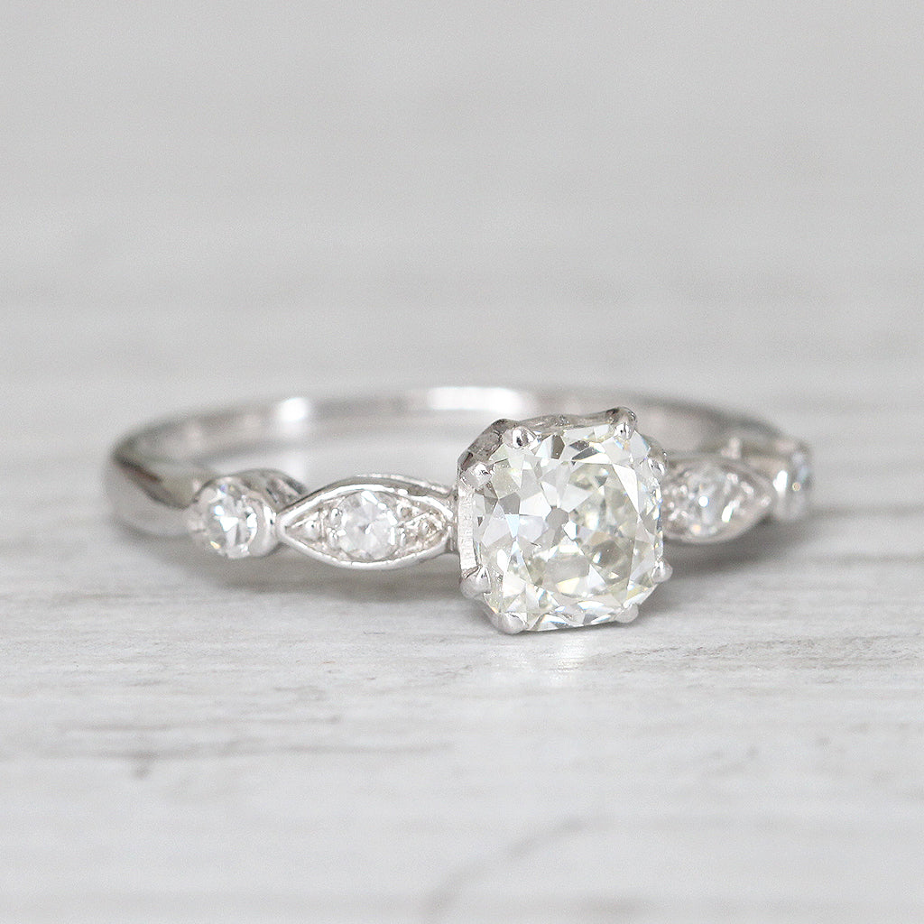 Art Deco 0.91 Carat Old Cushion Cut Diamond Solitaire