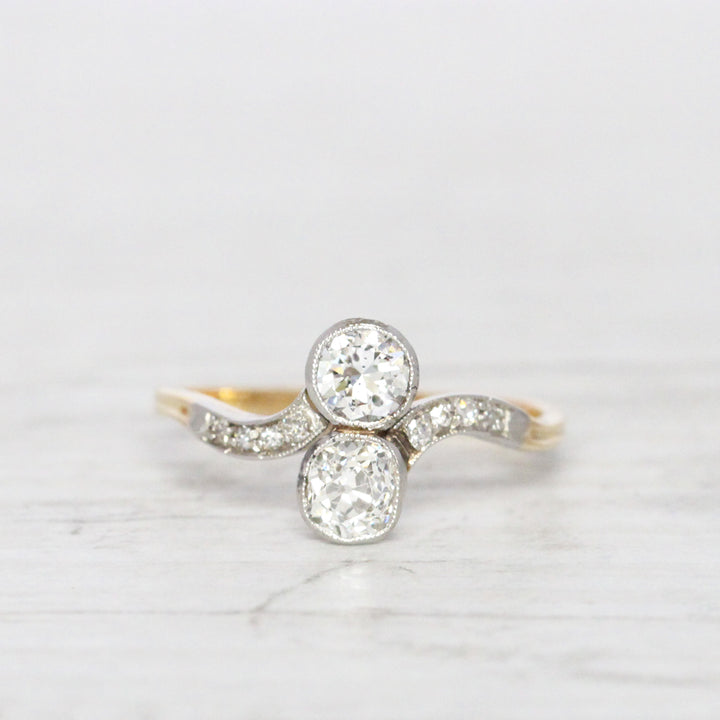 Edwardian 0.54 Carat Old Cut Diamond Toi et Moi Ring