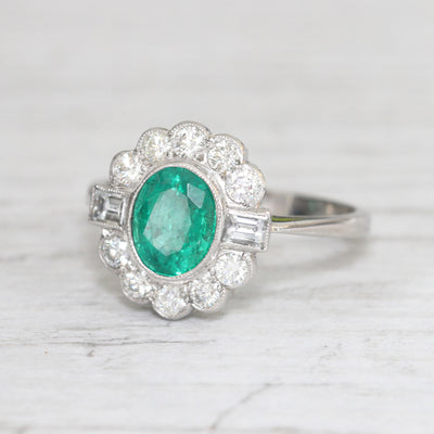 Art Deco Style 1.28 Carat Emerald and Diamond Cluster Ring