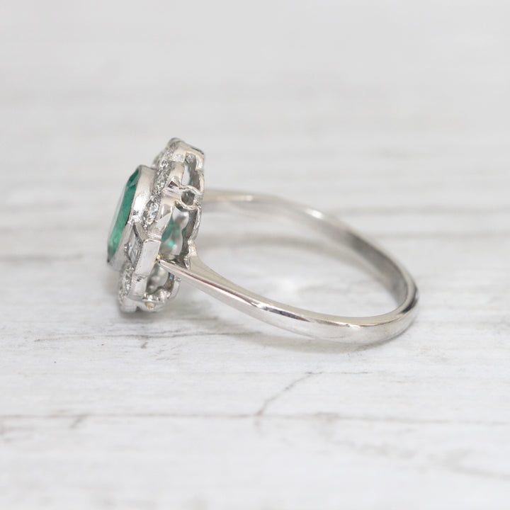Art Deco Style 1.28 Carat Emerald and Diamond Cluster Ring