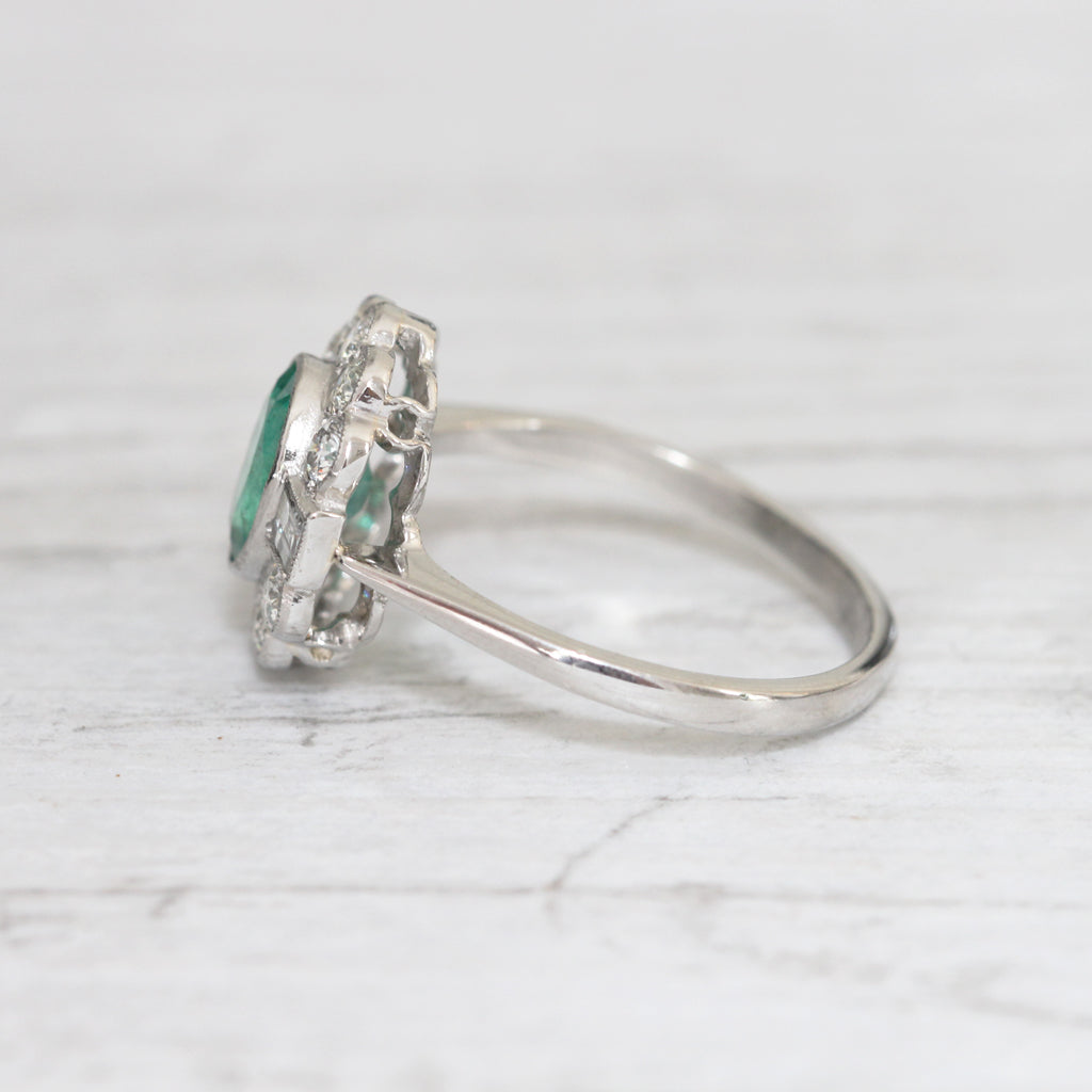 Art Deco Style 1.28 Carat Emerald and Diamond Cluster Ring