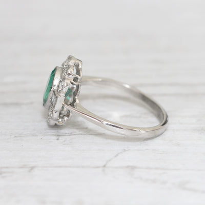 Art Deco Style 1.28 Carat Emerald and Diamond Cluster Ring