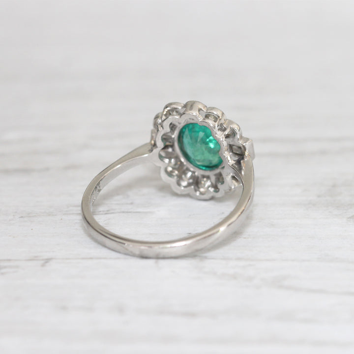 Art Deco Style 1.28 Carat Emerald and Diamond Cluster Ring