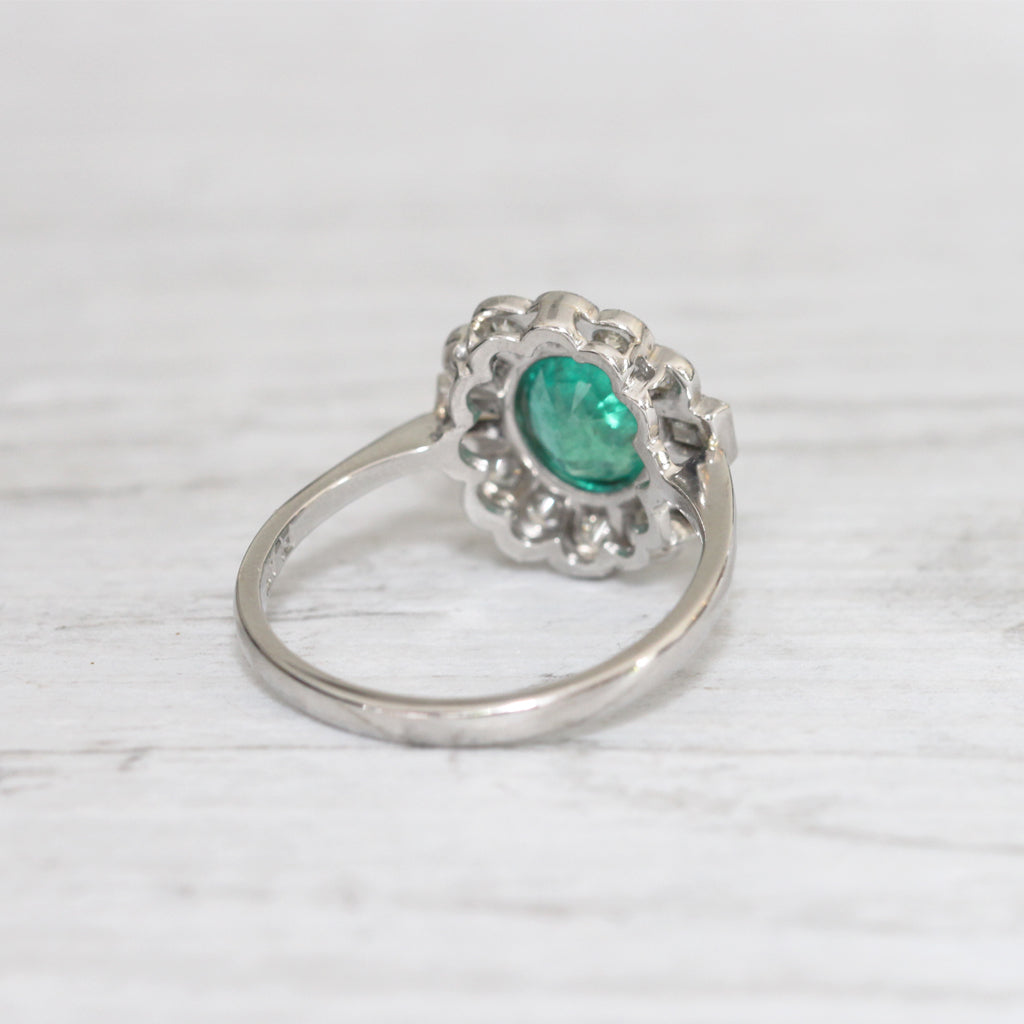 Art Deco Style 1.28 Carat Emerald and Diamond Cluster Ring