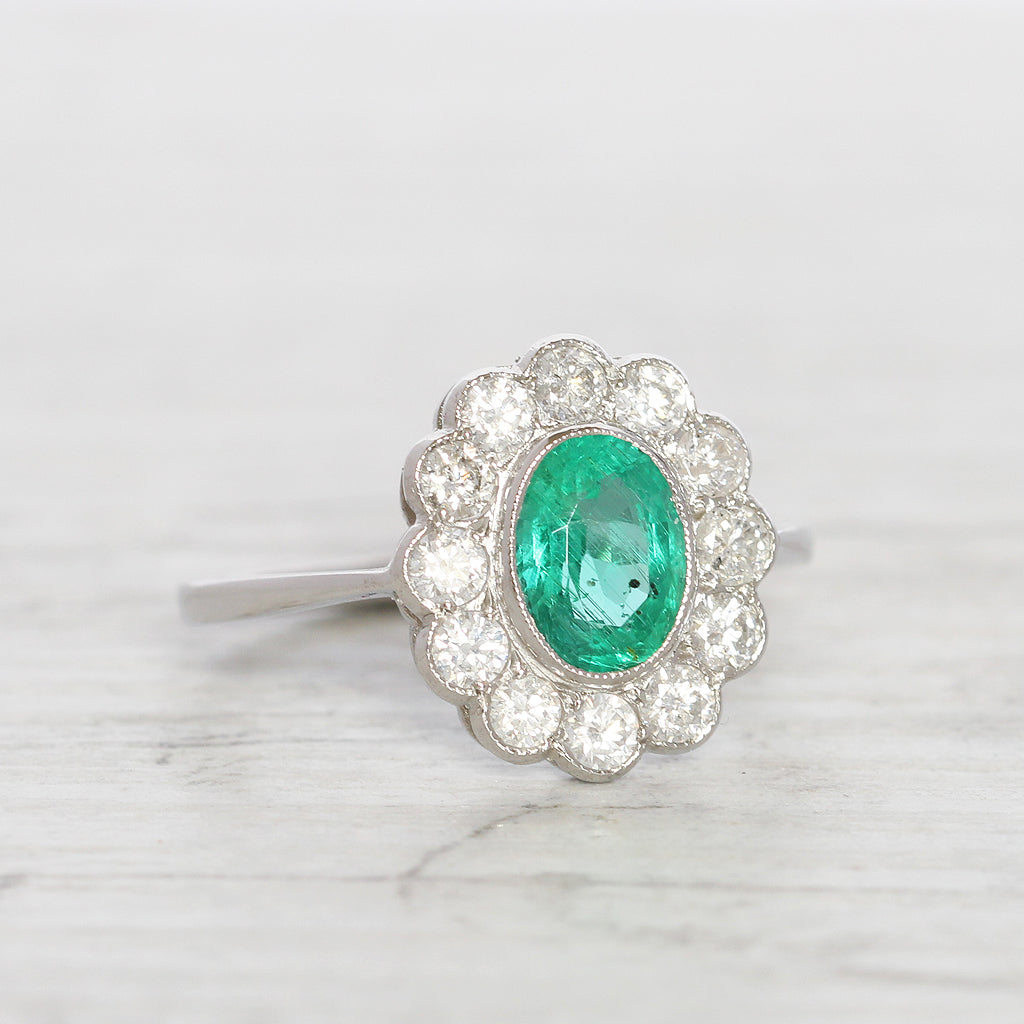 Vintage Style 1.10 Carat Emerald and Diamond Cluster