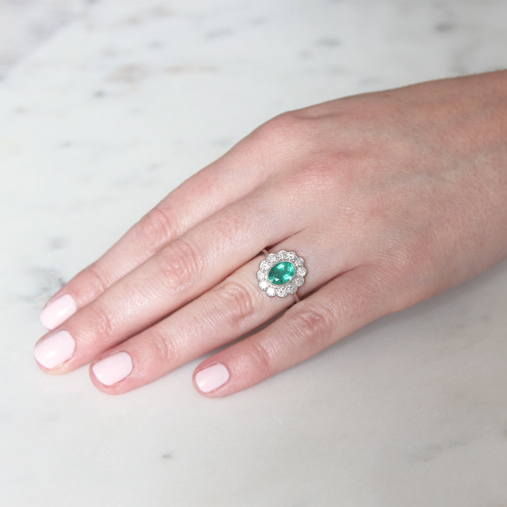 Vintage Style 1.10 Carat Emerald and Diamond Cluster