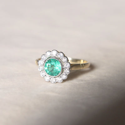 Edwardian Style 0.80 Carat Emerald and Diamond Cluster