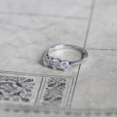 Art Deco 1.15 Carat Old European Cut Diamond Three Stone Ring