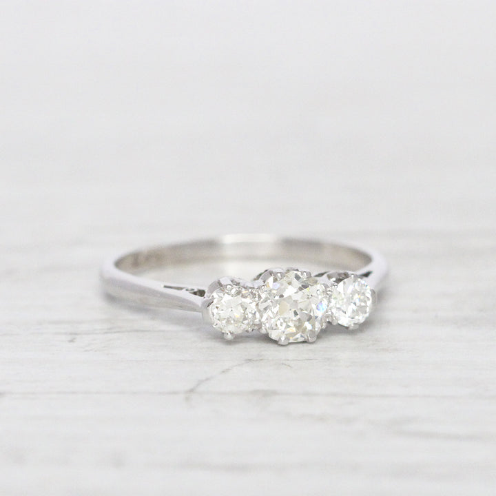 Art Deco 0.70 Carat Old Cut Diamond Three Stone Trilogy Ring