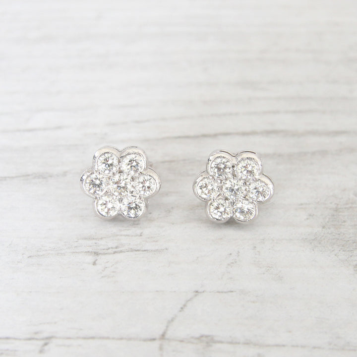 Vintage Style 1 Carat Diamond Daisy Stud Earrings