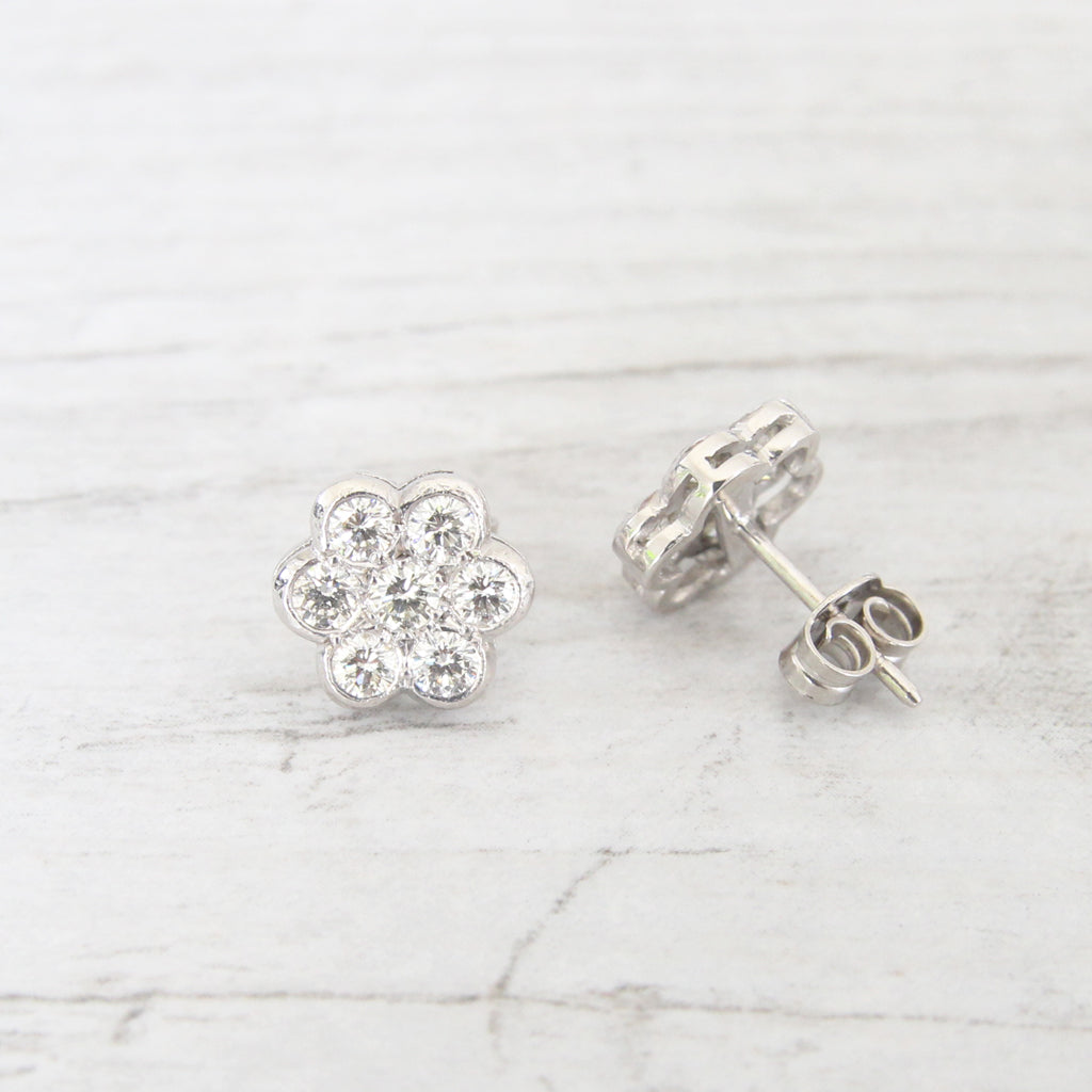 Vintage Style 1 Carat Diamond Daisy Stud Earrings