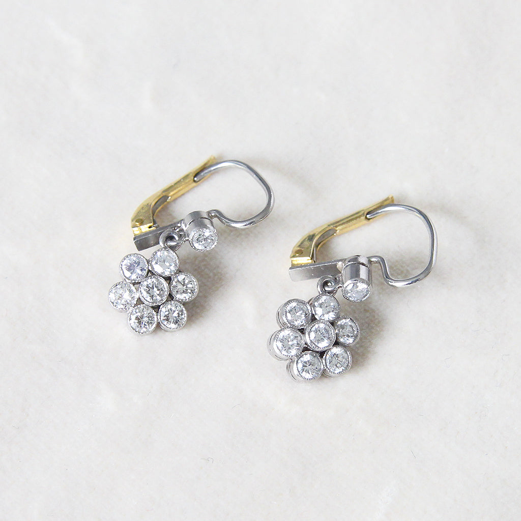 Vintage Style 1.04 Carat Diamond Daisy Drop Earrings