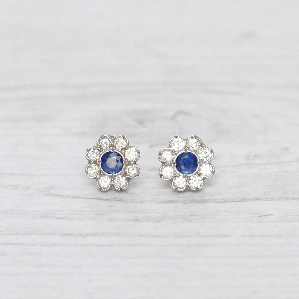 Vintage Sapphire and Diamond Cluster Studs