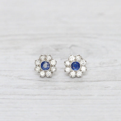 Vintage Sapphire and Diamond Cluster Studs