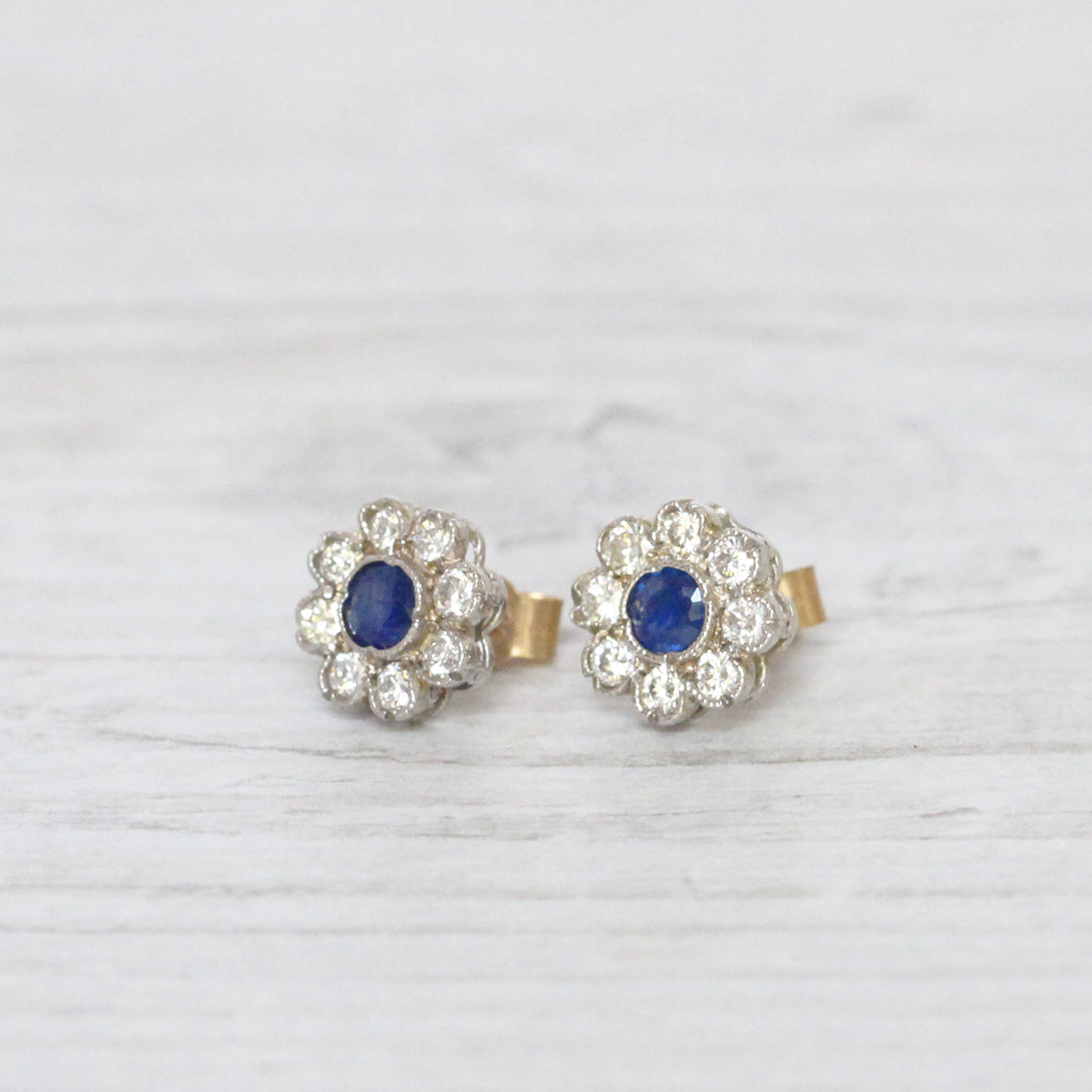 Vintage Sapphire and Diamond Cluster Studs