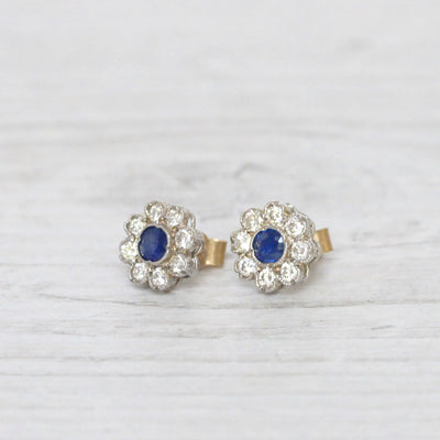 Vintage Sapphire and Diamond Cluster Studs