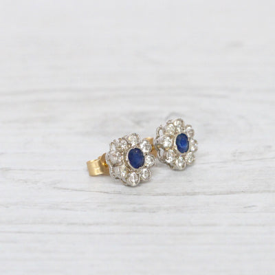 Vintage Sapphire and Diamond Cluster Studs