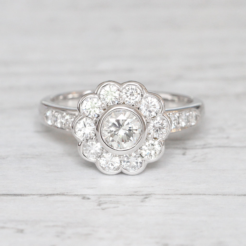 Edwardian Style 1.24 Carat Brilliant Cut Diamond Daisy Cluster