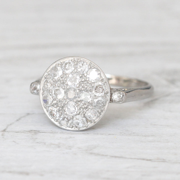 Swedish Art Deco 0.90 Carat Old Cut Diamond Round Cluster