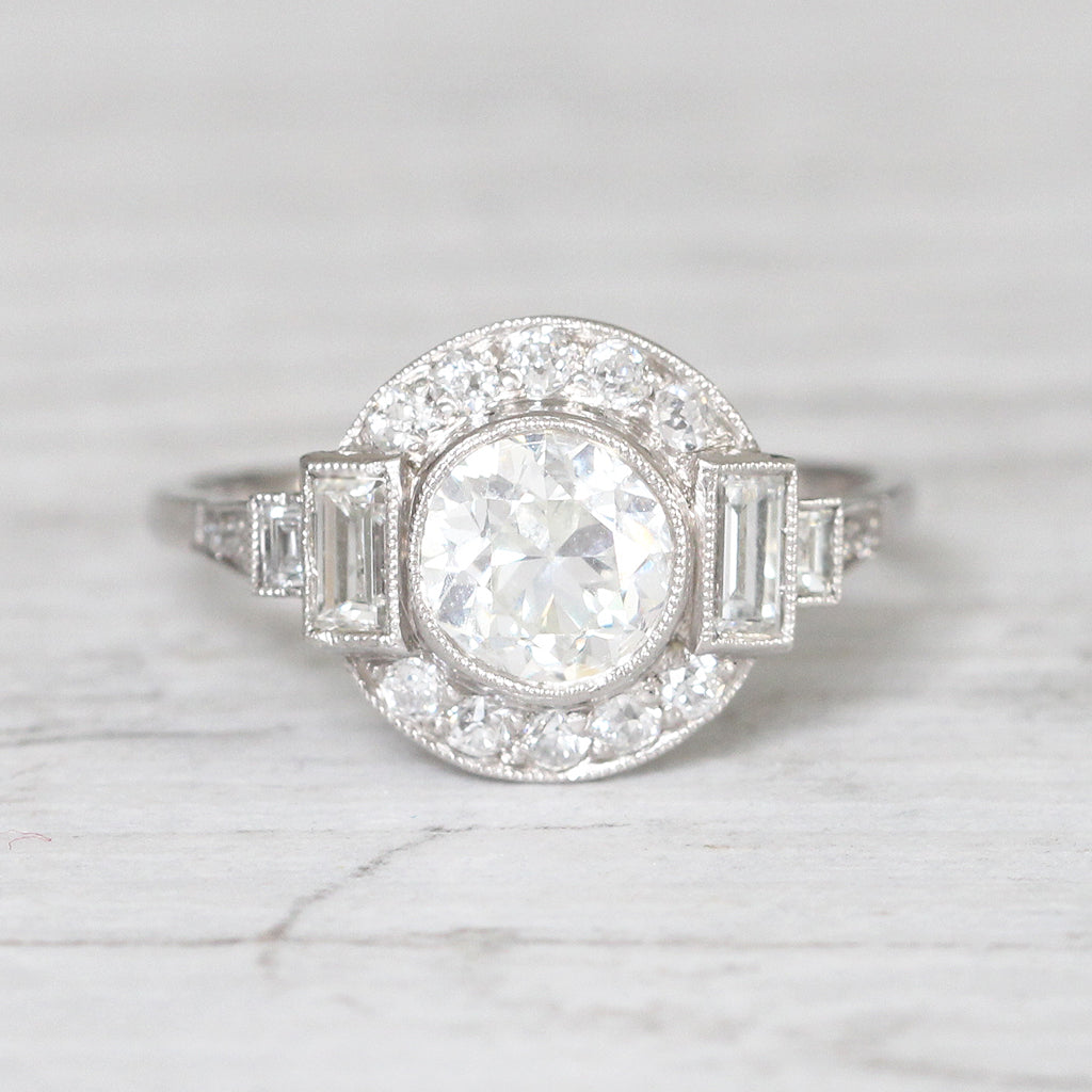 Art Deco Style 1.36 Carat Old European Cut Diamond Halo Cluster Ring