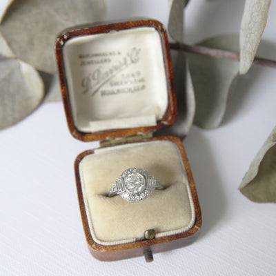 Art Deco Style 1.36 Carat Old European Cut Diamond Halo Cluster Ring