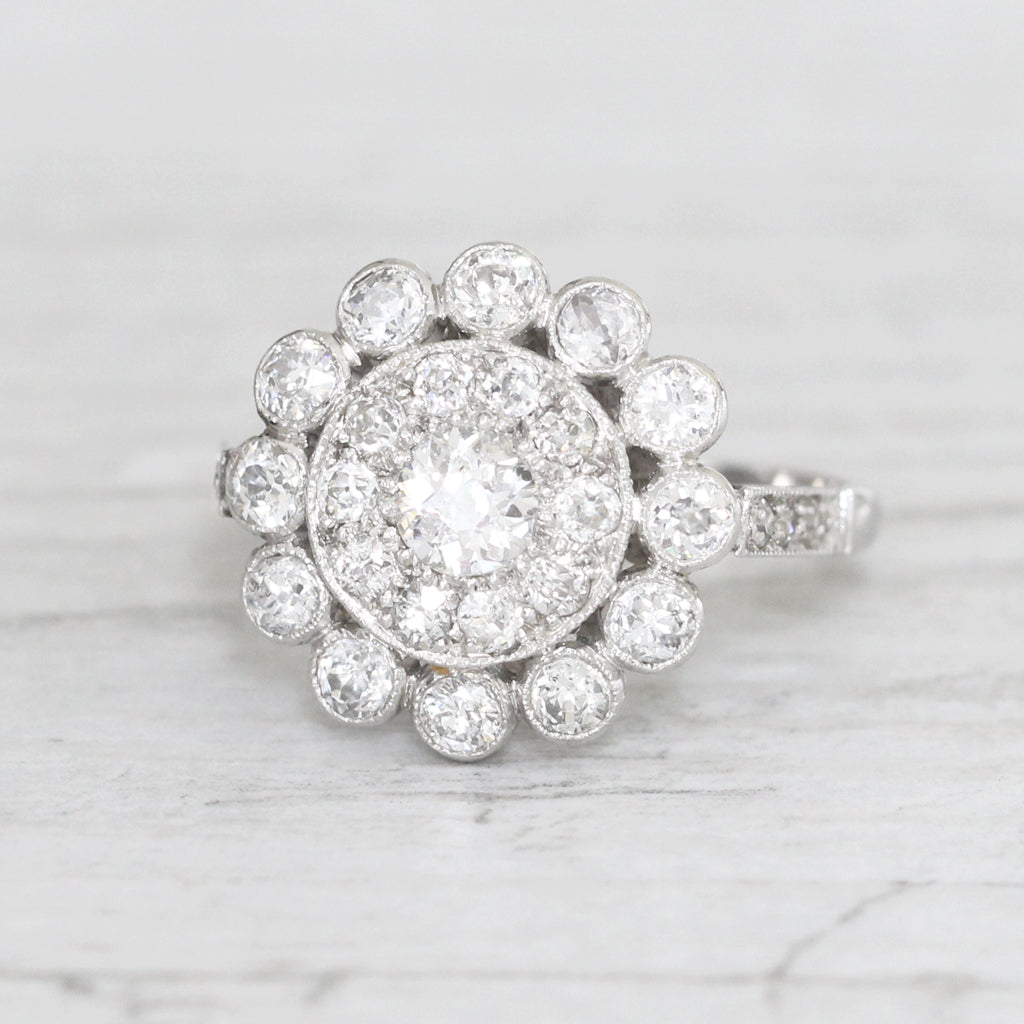 Vintage 1.26 Carat Old Cut Diamond Cluster Ring