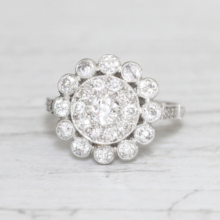 Vintage 1.26 Carat Old Cut Diamond Cluster Ring