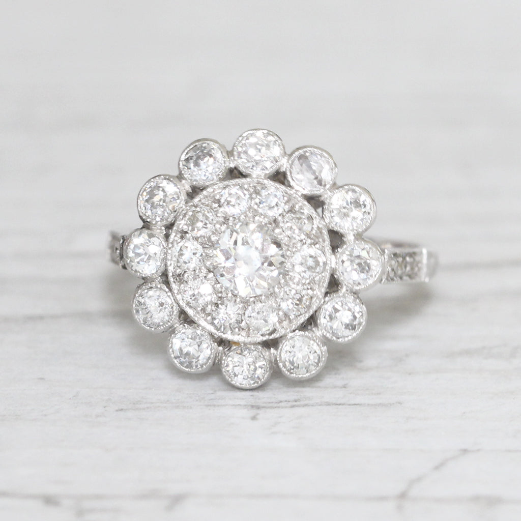 Vintage 1.26 Carat Old Cut Diamond Cluster Ring