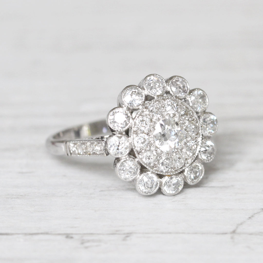 Vintage 1.26 Carat Old Cut Diamond Cluster Ring