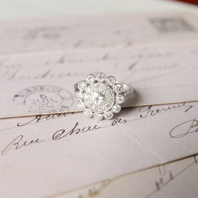Vintage 1.26 Carat Old Cut Diamond Cluster Ring