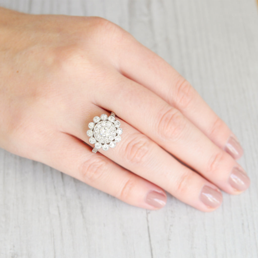 Vintage 1.26 Carat Old Cut Diamond Cluster Ring