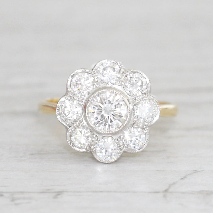 Edwardian Style 1.30 Carat Brilliant Cut Diamond Daisy Cluster