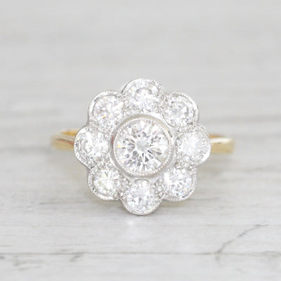 Edwardian Style 1.30 Carat Brilliant Cut Diamond Daisy Cluster
