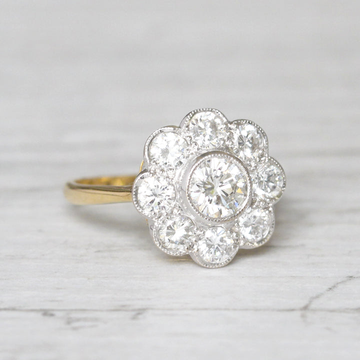 Edwardian Style 1.30 Carat Brilliant Cut Diamond Daisy Cluster