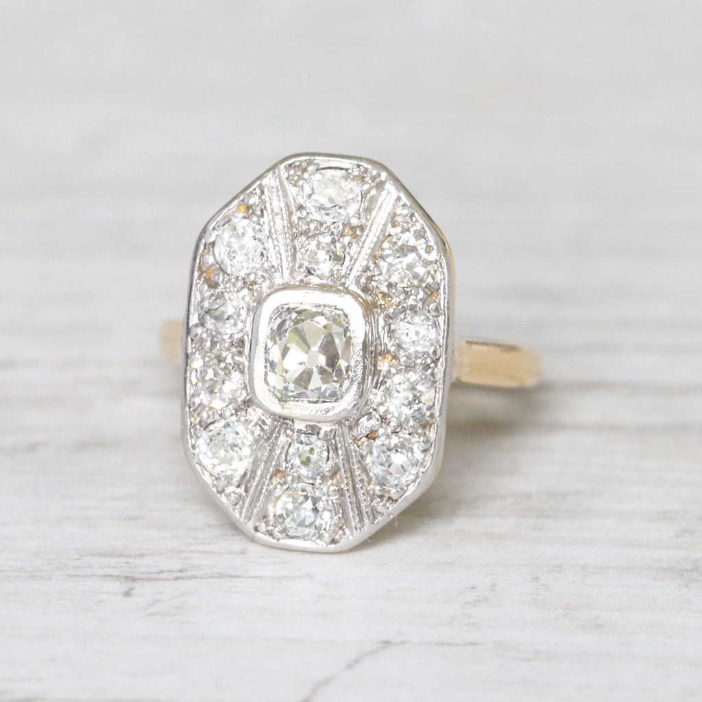 Art Deco 1.15 Carat Old Mine Cut Diamond Cluster Ring