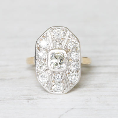 Art Deco 1.15 Carat Old Mine Cut Diamond Cluster Ring