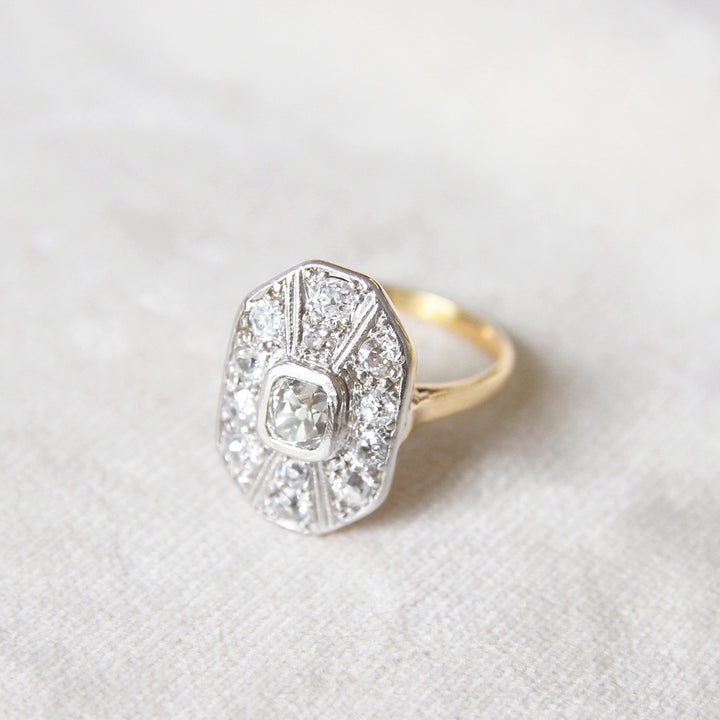 Art Deco 1.15 Carat Old Mine Cut Diamond Cluster Ring