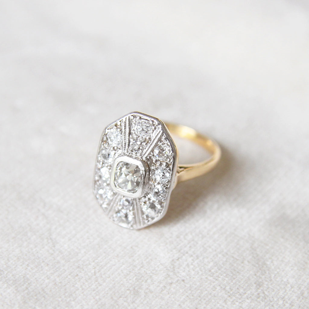 Art Deco 1.15 Carat Old Mine Cut Diamond Cluster Ring