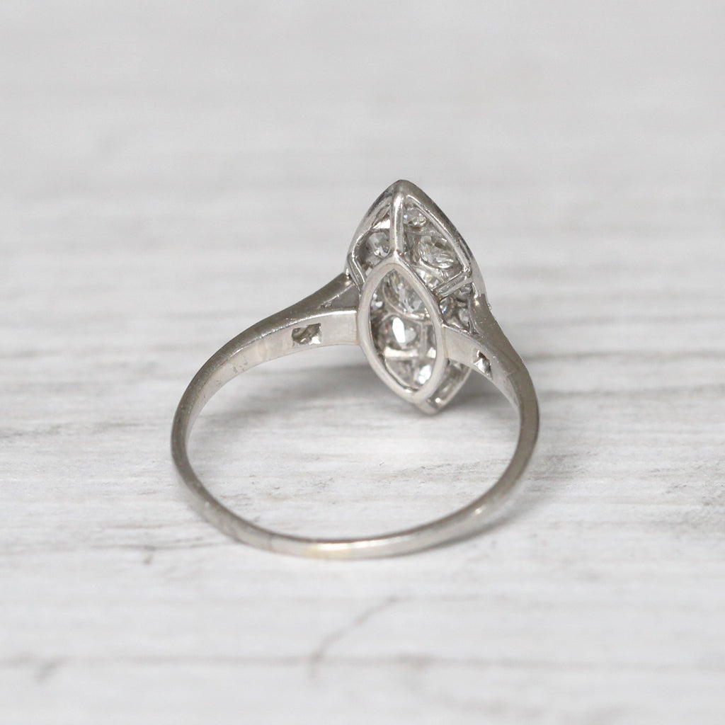 Art Deco 0.66 Carat Old Mine Cut Diamond Marquise Shape Cluster Ring ...