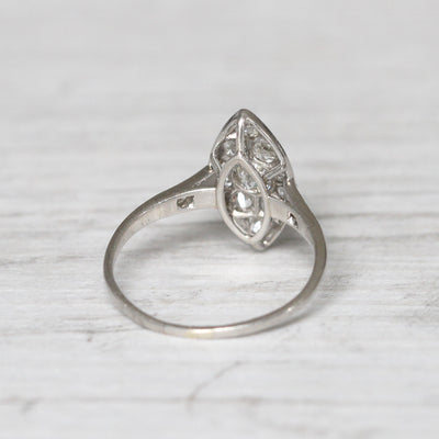 Art Deco 0.66 Carat Old Mine Cut Diamond Marquise Shape Cluster Ring
