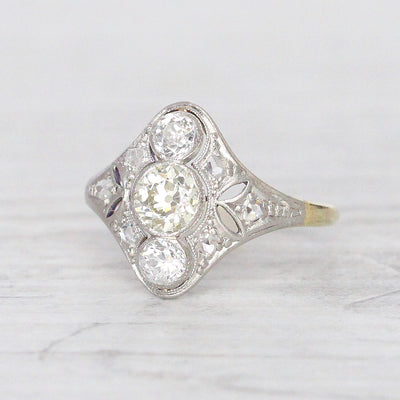 Art Deco 1.40 Carat Old European Cut Diamond Cluster Ring