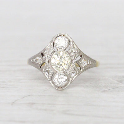 Art Deco 1.40 Carat Old European Cut Diamond Cluster Ring