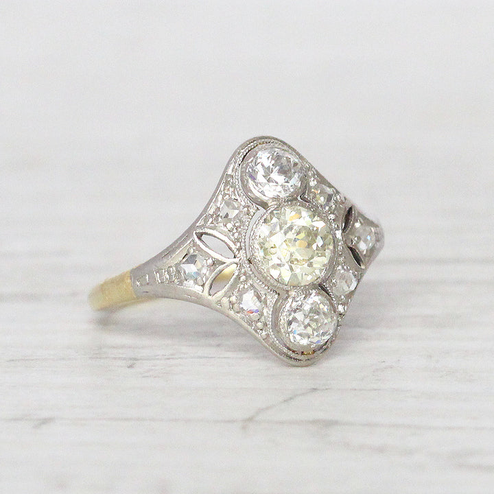 Art Deco 1.40 Carat Old European Cut Diamond Cluster Ring